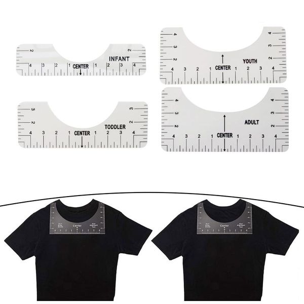 

sewing notions & tools 4pcs/set t-shirt alignment ruler for guiding design fashion rulers with size chart youth toddler tool, Black