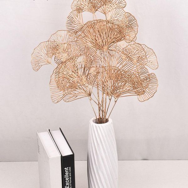 

decorative flowers & wreaths artificial fan leaves plastic 3-fork golden ginkgo biloba wedding home decoration fake