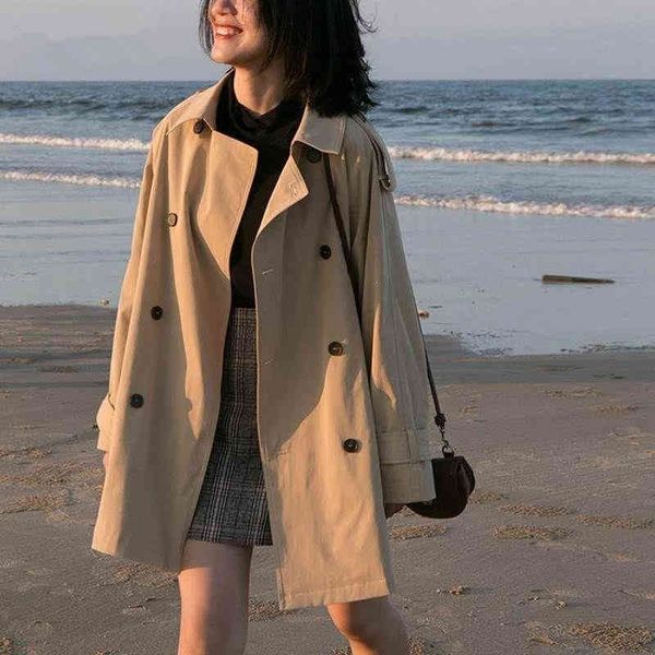 

women's trench coats female trench coat, autumn-facing turtleneck, baggy, double breasted, leisure, all styles, harajuku chic, student,, Tan;black
