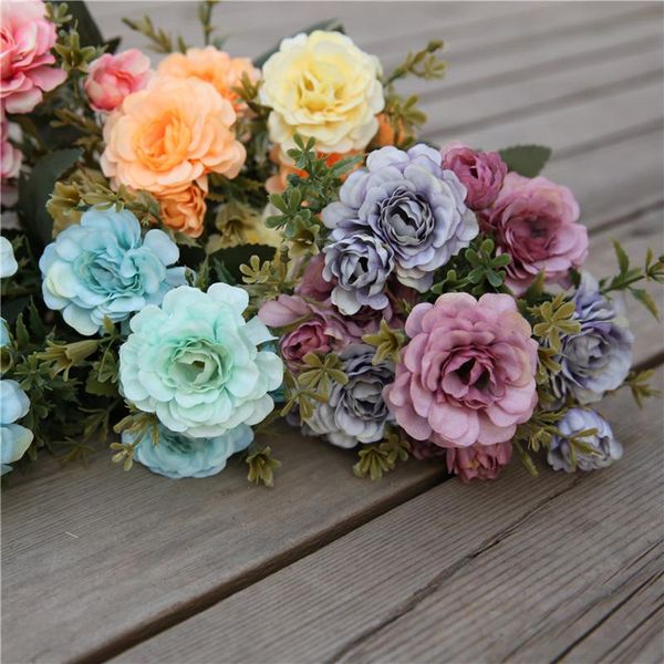 

forks 14 heads / bouquet peony fake flower silk wedding home decoration rose decorative flowers & wreaths
