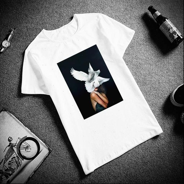 

funny bird butterfly feather women t shirt o neck harajuku graphic short sleeved drop good quality, White
