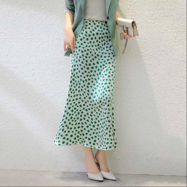 

korean england office simple dot women skirts satin elegant summer midi length skirt faldas mujer moda plus size xxxl, Black