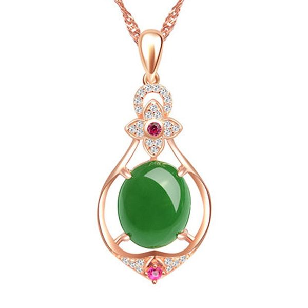 

natural green jade chalcedony oval pendant 925 silver necklace chinese carved charm jewelry fashion amulet gifts for women