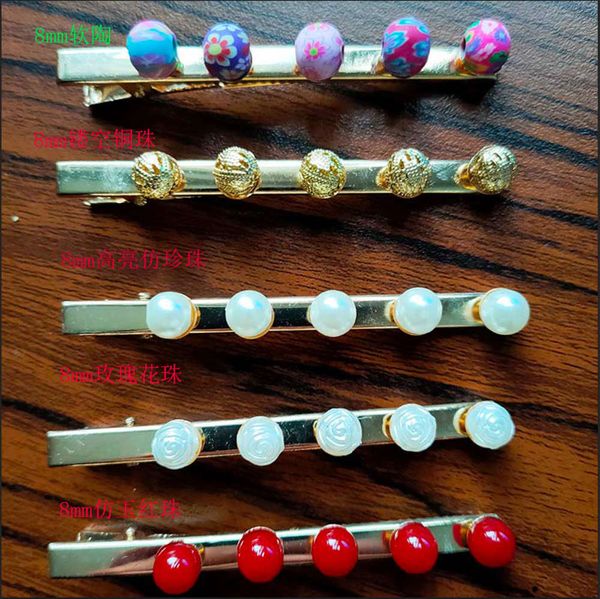 

hairpin batch metal rose gold 8 long and 0.6 mm wide, inlaid with two kinds of material bead hairpins, hair accessories, Golden;silver
