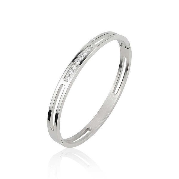 

fashion luxury crystal jewelry hollow smooth stainless steel bracelet ladies bracelet party wedding gift wholesale q0717, Black