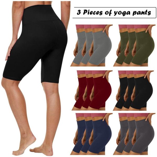 

3pc high waist seamless yoga shorts women fitness push up hip gym sports solid color workout short leggings d3 outfit