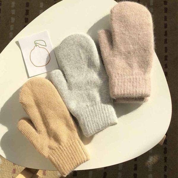 

five fingers gloves hair glove women girls winter thick fluffy soft mittens solid color christmas gifts outdoor warm, Blue;gray