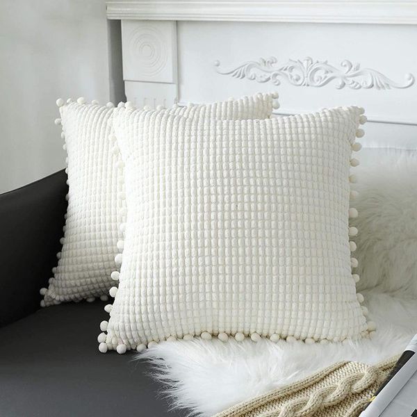 

cushion/decorative pillow cover home furnishing fabric corn pompon living room sofa hug pillowcase modern solid color corduroy cushion