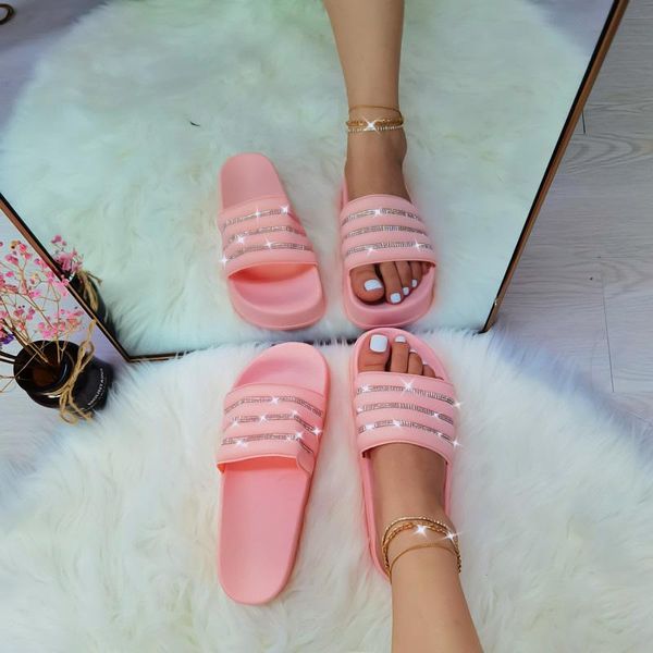 

bling slippers shoes women rhinestone sandals slip-on non-slip beach slipper outdoor holiday thick bottom, Black