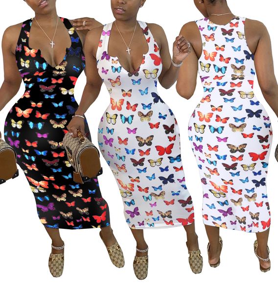 

plus size women print sleeveless v-neck bodycon mid-calf length dress party club midi bandage pencil dresses, White;black