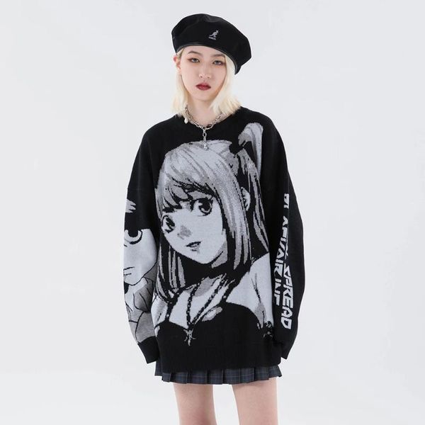 

women's sweaters knitted harajuku winter clothes women oversized long sleeve gothic fashion japanese kawaii cartoon streetwear, White;black