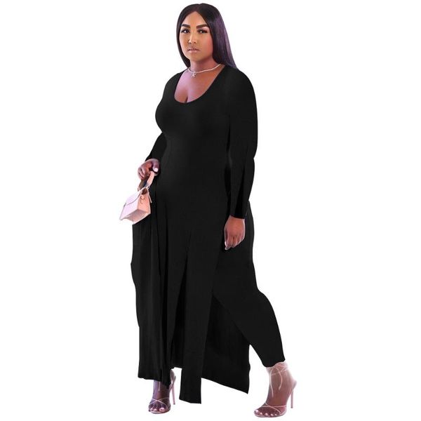 

plus size tracksuits 2 piece sets womens outfits two pants set women long dress and pant clothing conjuntos, Black