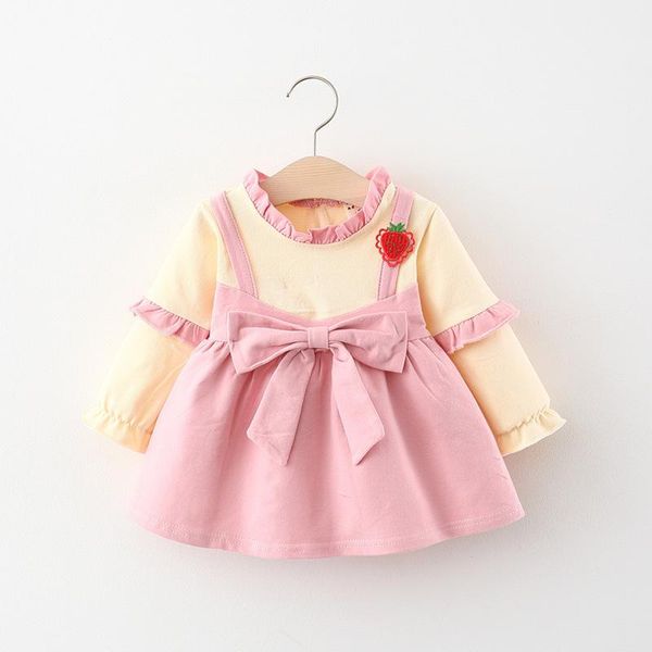 

girl's dresses baby girl strawberry dress long sleeve big bow autumn winter toddler fall clothes for kids drop, Red;yellow