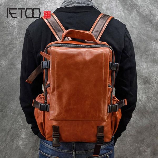 

backpack aetoo men's backpack, retro travel bag, first layer leather