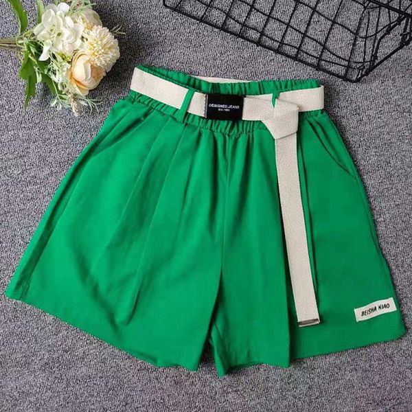 

women's shorts 2021 summer womens sweatshorts straight casual cotton wide leg short pants femalehigh waist solid pantalones with belt, White;black