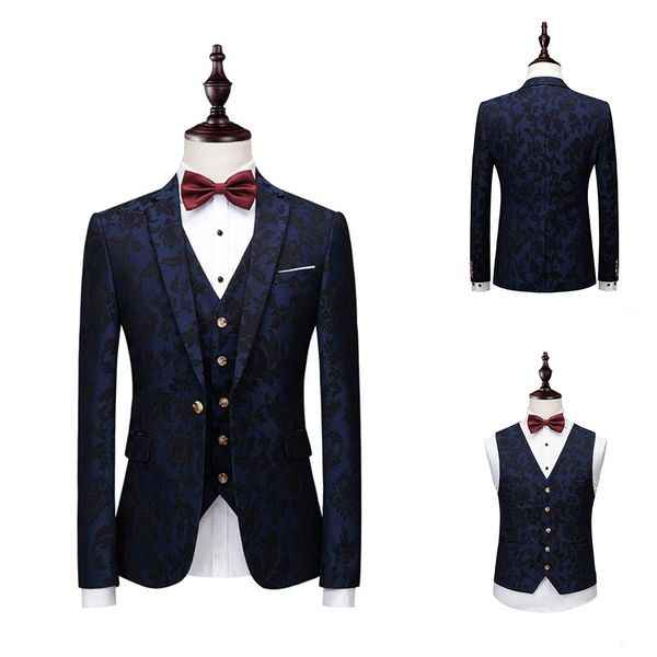 Abito da uomo in tre pezzi Abito casual da lavoro Abito blu navy Modello Slim Fit Cappotto da sposo su misura Abbigliamento da lavoro