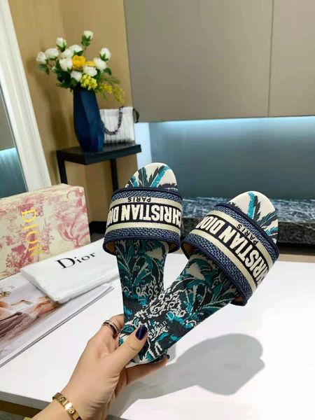 

2021 designer brand sandals fashion women's sandals women with box luxury flower printed tie-dye beach flip flops slipper big size 42, Black