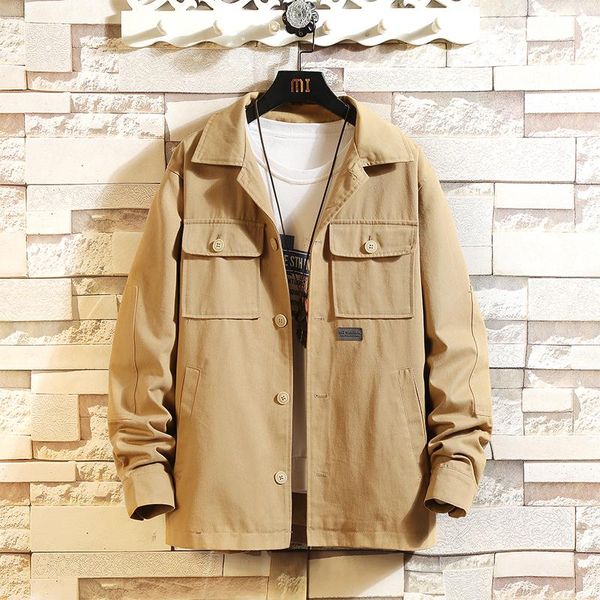 

men's jackets multi-pocket jacket men autumn windbreaker streetwear lapel cargo plus size 5xl long sleeve coat cotton tooling clothing, Black;brown