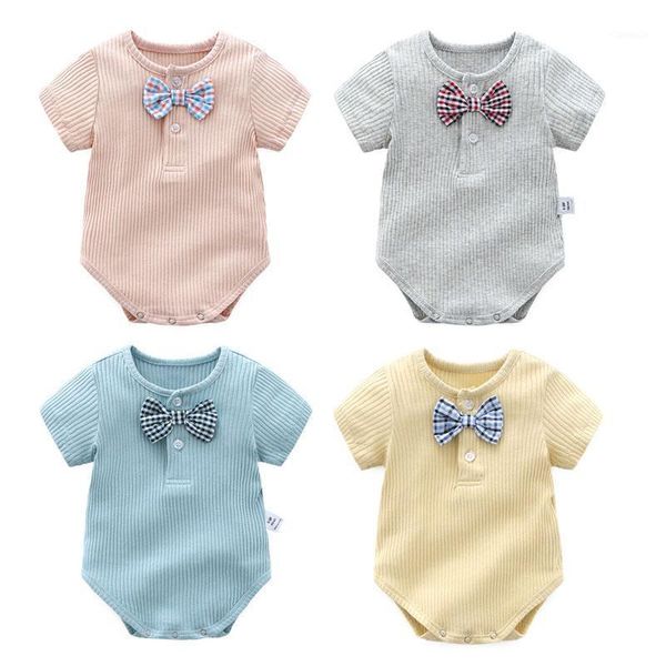 

summer baby wear cotton with bowknot short sleeved solid color one-pieces suit for girls and boys jumpsuit clothing rompers, Blue