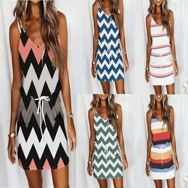 

summer women's suspender loose print striped vest dress, Black;gray