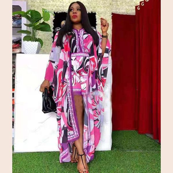 

ethnic clothing 2 piece set women african fashion boho print dashiki long and short pants suit casual chiffon outfits lady size, Red