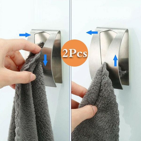 

hooks & rails 2pcs push-in holder clip towel rack stainless steel cloth bathroom kitchen wash wall hanger punch free