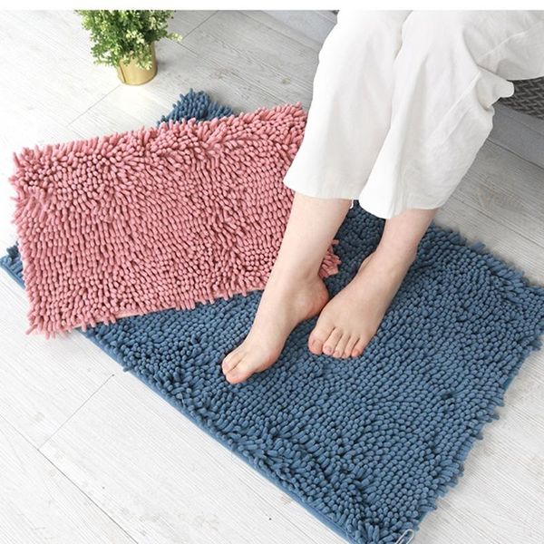 

bath mats solid color bathroom mat carpets chenille water absorption bathtub washbasin floor non-slip toilet rug plush foot