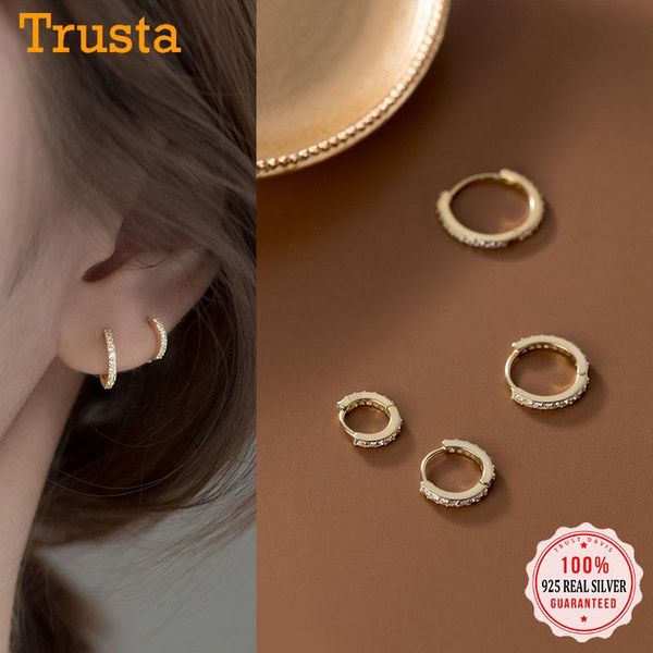 

hoop & huggie trustdavis 1pcs man/women's 925 sterling silver shiny cz earrings for girls/boys fine jewelry accessory party gift db1356, Golden;silver