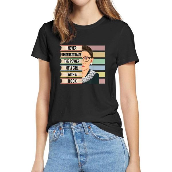 

women's t-shirt funny 100% cotton feminist ruth bader ginsburg rbg quote girl with book xs-3xl men women tshirt gift soft tee, White