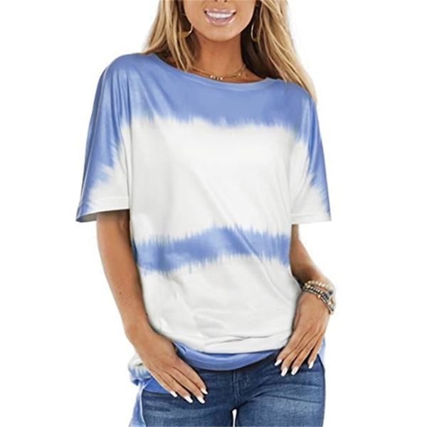 T-shirt da donna casual estiva T-shirt allentata sfumata Tie Dye manica corta O collo Streetwear Top oversize T-shirt donna taglie forti 210603