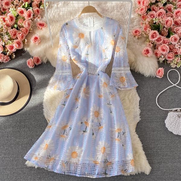 

casual dresses aibeautyer summer floral print chiffon lady dress a line o neck pullover mid-calf women medium, Black;gray