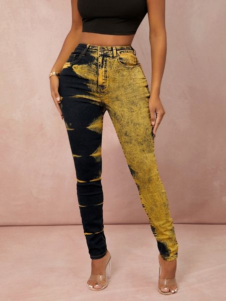 

sxy high waisted tie dye skinny jeans e7d1#, Blue