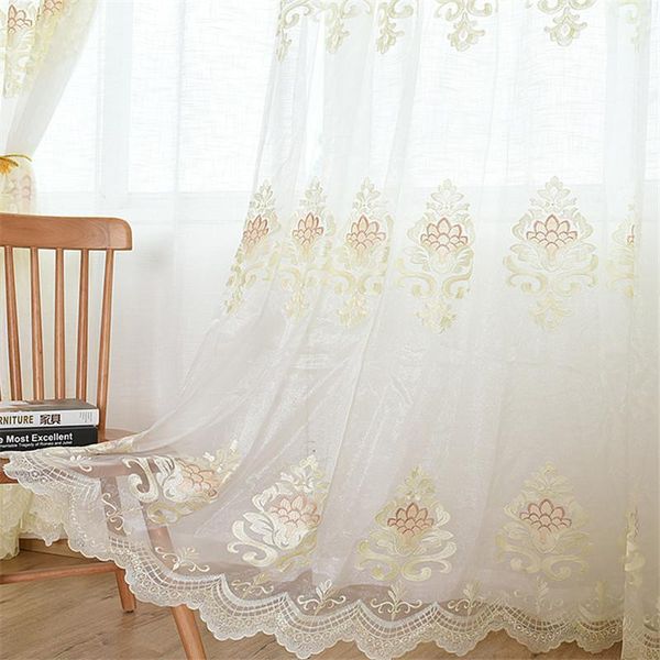 

curtain & drapes white embroidered tulle curtains for living room bedroom windows treatment gold luxury sheer screen