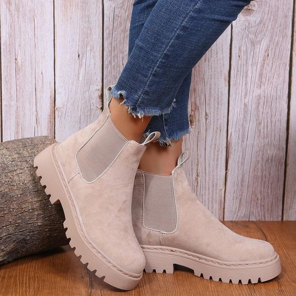 

boots snow winter female ankle keep warm plush flat slip on fashion platform women's plus size outdoor walking, Black