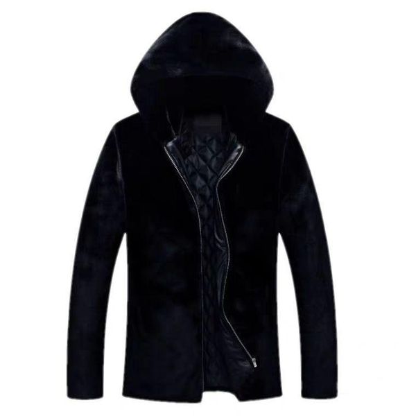 

women's fur & faux ning imitation mink coat men's with velvet and thick hooded wear woman jacket, Black