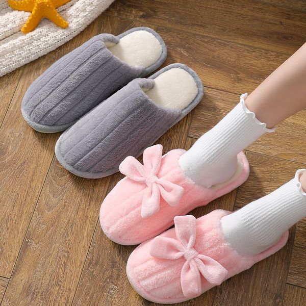 

home slippers for women warm soft ladies' house lovers autumn winter female shoes non-slip babouches femme, Black
