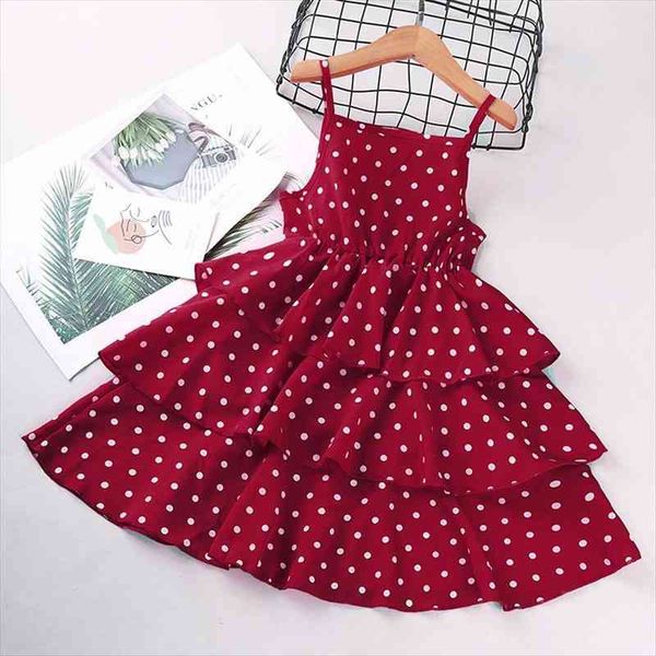 

kids girls dress clothes summer girls sleeveless suspender dress chiffon polka dot princess girl children, Red;yellow