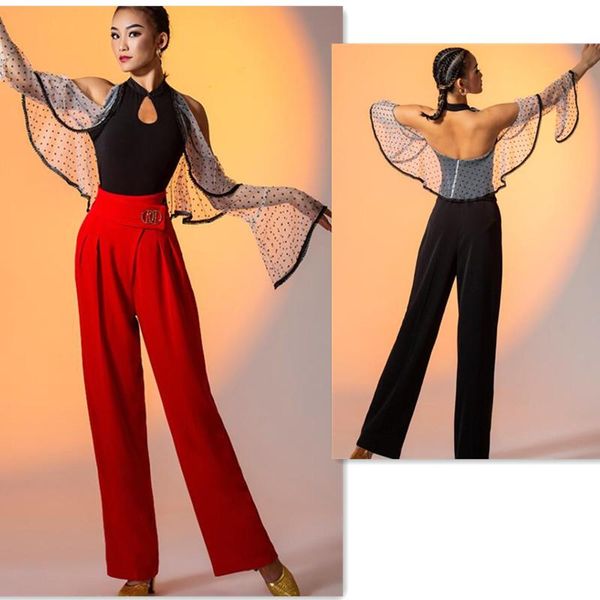 

stage wear red black ballroom latin pants trousers w21c183, Black;red