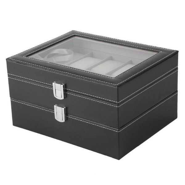 

watch boxes & cases 20 grids watches jewelry organizer display storage box double layer pu leather square case gift drop, Black;blue