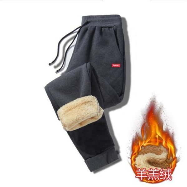 

men's pants winter warm lambswood sweatpants plush thickened legged cotton casual size m-4xl, Black