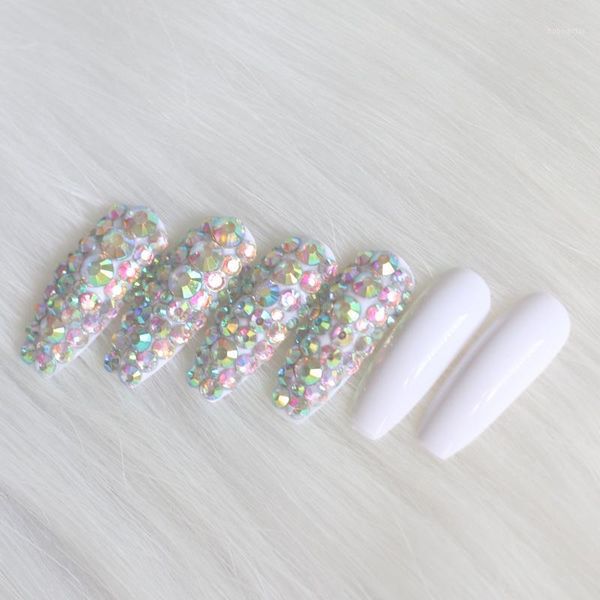 

24pcs white high-end salon ballet coffin diy crystal glitter handmade fake nails1, Red;gold