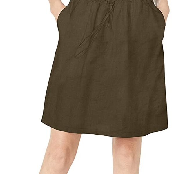 

brand women's sleeveless relaxed fit linen dress, Black;gray