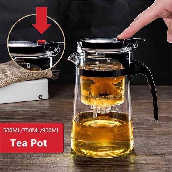 Potenciômetros de chá Resistente ao calor Potenciômetro de vidro infusor Chinês Kung Fu Set Kettle Cafeteira Conjunto de Escritório Conveniente 210813