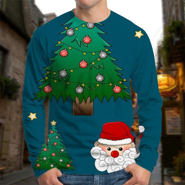 

men's christmas tree color balls pattern shirt visual impact party fashion round neck sweatshirt, Black