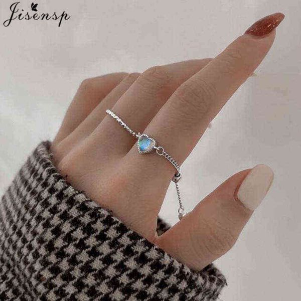 

new minimalist silver color heart pendant chain ring set design temperament love jewelry for women adjustable birthday party g1125, Slivery;golden