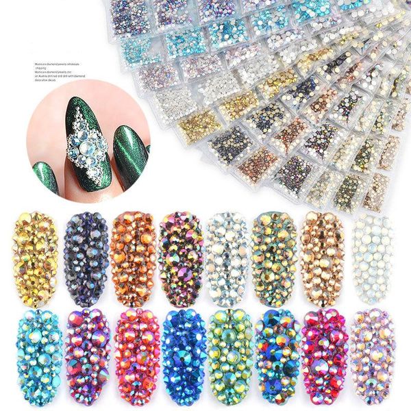 

pack mixed ss4-ss16 flatback nail rhinestones crystal ab colorful 3d glass stones diy charm gems manicure art decorations, Silver;gold
