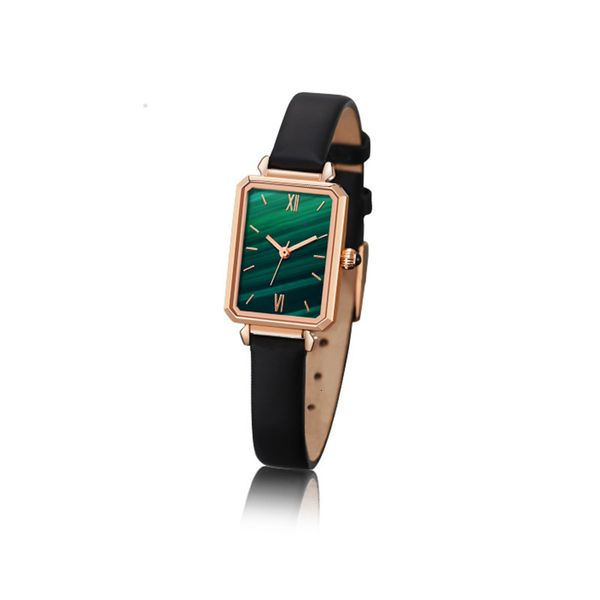 

squall tiktok square watch, malachite green, watch, Slivery;brown