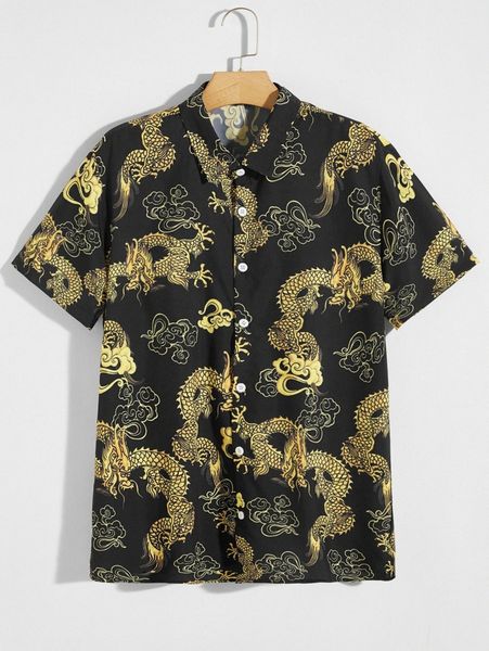 

men allover chinese dragon print shirt i6lv#, White;black