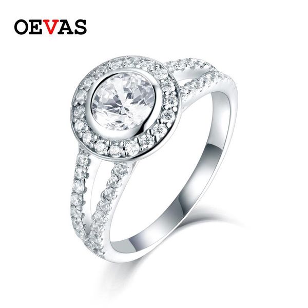 

cluster rings oevas 100% 925 sterling silver sparking 56 pieces zircon wedding for women engagement party bride band jewelry, Golden;silver
