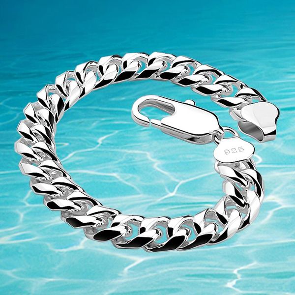 

link, chain men's bracelet 925 sterling silver bangles & bracelets domineering width 10mm accessories, Black